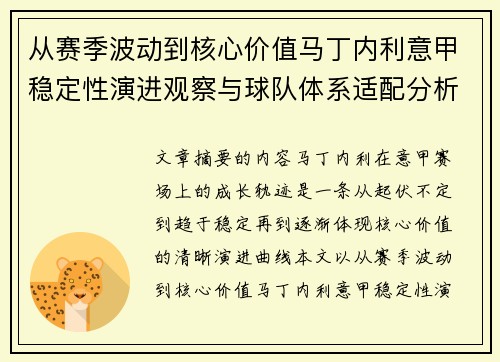 从赛季波动到核心价值马丁内利意甲稳定性演进观察与球队体系适配分析